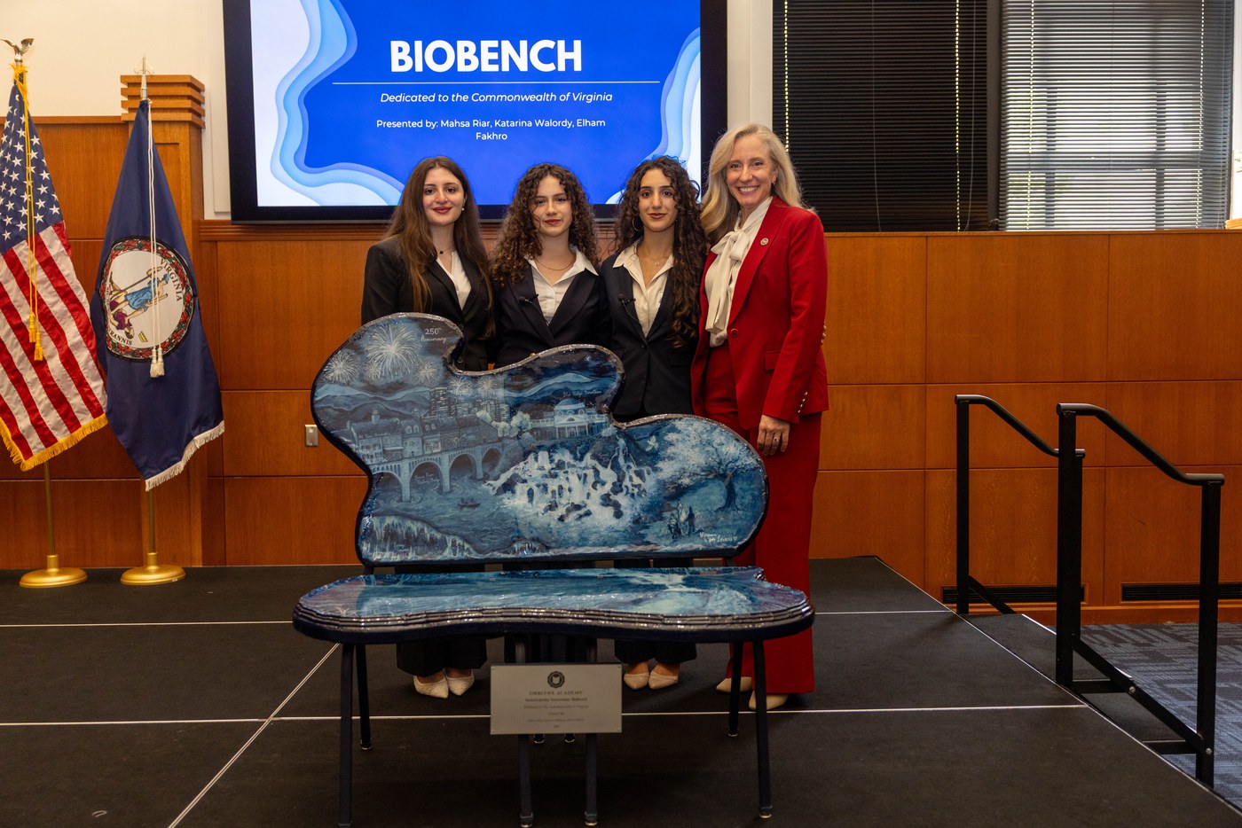 Orblynx Academy students presenting BioBench Virginia, dedicated to the Commonwealth of Virginia